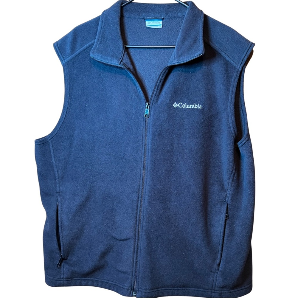 Columbia Fleece Vest Sweater Mens XL Extra Large Navy Blue Full Zip Ou…